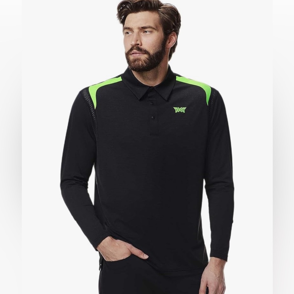 PXG mens Golf Long-sleeve Airo Lightweight Polo-Black, 2XL, NWT